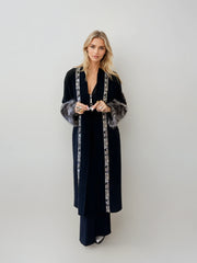 Luxe Beaded Maxi Cardigan – Black with Silver Embellishment
