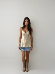 Champagne Satin Camisole – Effortless Glam with a Golden Glow