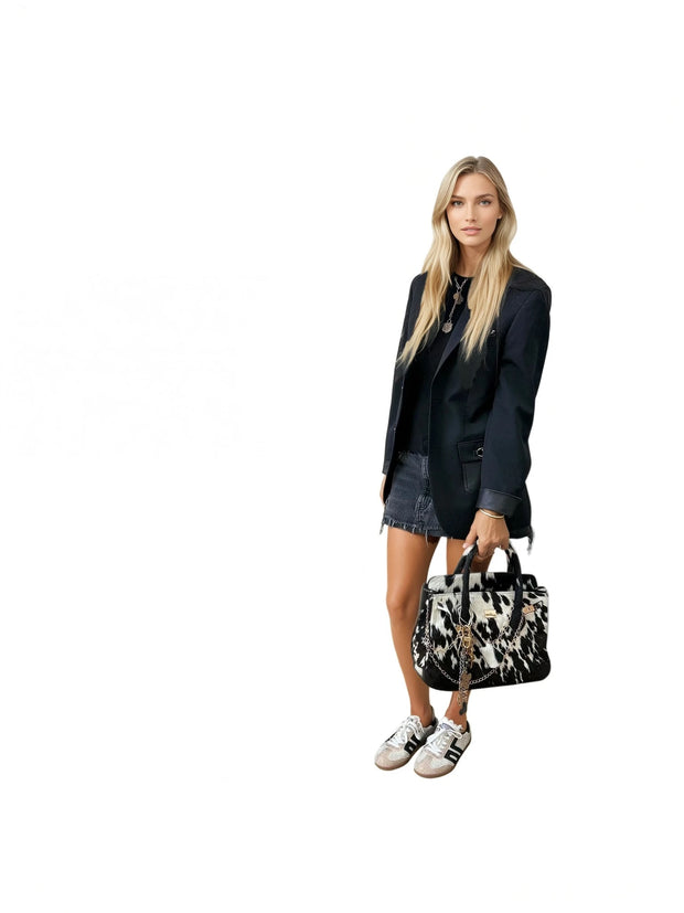 Monochrome Cowhide Statement Bag – Bold and Modern