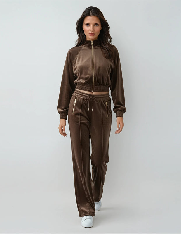 Cocoa Luxe Velour Tracksuit Set – Malibu Road Exclusive