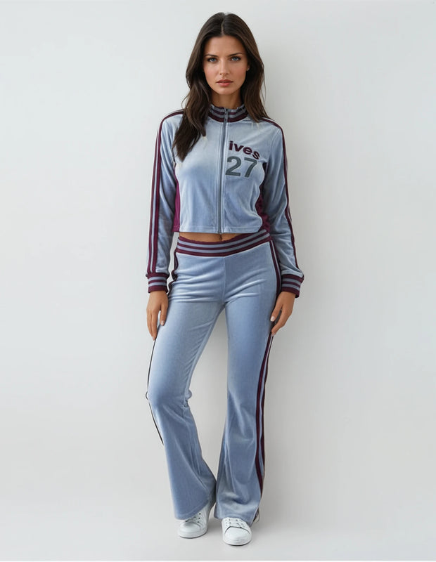 Archive 27 Women’s Velour Tracksuit Set – Silver &amp; Burgundy