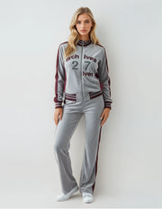 Archive 27 Women’s Velour Tracksuit Set – Silver &amp; Burgundy