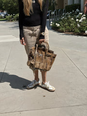 Vintage Luxe Cowhide Tote – Statement Carryall with Chain Detail