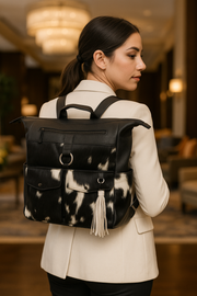 Black Versatile Leather Cowhide Travel Bag – Convertible Backpack, Shoulder Bag, and Weekender