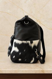 Black Versatile Leather Cowhide Travel Bag – Convertible Backpack, Shoulder Bag, and Weekender