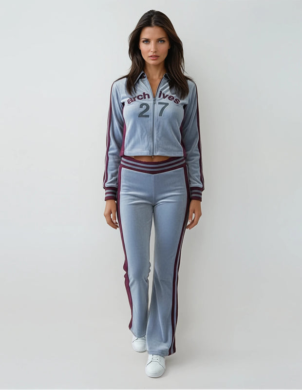 Archive 27 Women’s Velour Tracksuit Set – Silver &amp; Burgundy