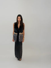 Malibu Road Mongolian Lamb, Fox &amp; Rabbit Fur Vest – Black, Grey &amp; Beige