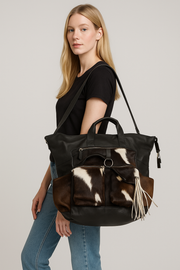 Brown Leather Cowhide Travel Tote – Convertible Shoulder, Backpack & Handheld Bag