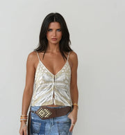 Butterfly Beaded Cami Top – Silver/Gold