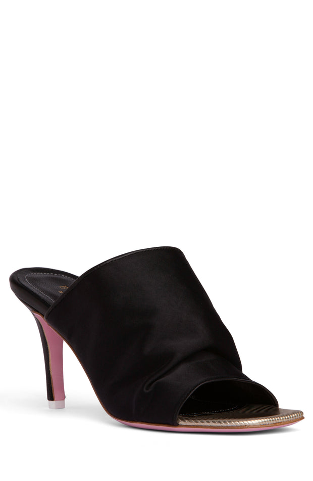Black Stretch Satin Slide – Effortless Elegance with Italian Craft