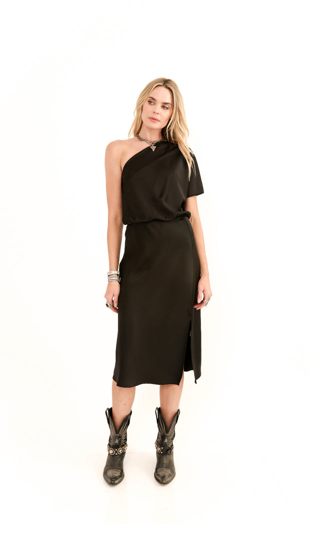 Ocean Black One Shoulder Dress