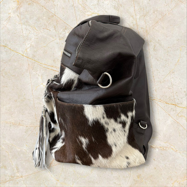 Brown Leather Cowhide Travel Tote – Convertible Shoulder, Backpack & Handheld Bag