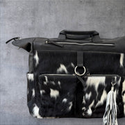 Black Versatile Leather Cowhide Travel Bag – Convertible Backpack, Shoulder Bag, and Weekender