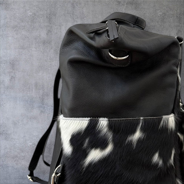 Black Versatile Leather Cowhide Travel Bag – Convertible Backpack, Shoulder Bag, and Weekender