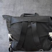 Black Versatile Leather Cowhide Travel Bag – Convertible Backpack, Shoulder Bag, and Weekender