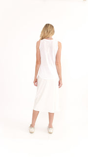 Shine White Satin Midi Skirt