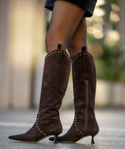Grommet Knee-High Boot – Brown Suede