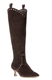 Grommet Knee-High Boot – Brown Suede