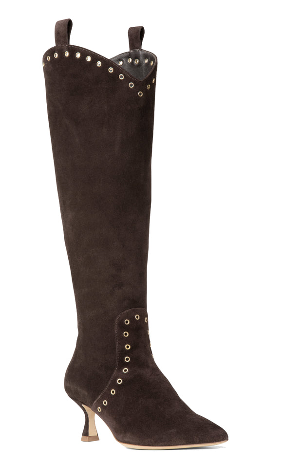 Grommet Knee-High Boot – Brown Suede