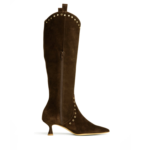 Grommet Knee-High Boot – Brown Suede