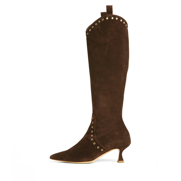 Grommet Knee-High Boot – Brown Suede