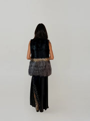 Malibu Road Mongolian Lamb, Fox &amp; Rabbit Fur Vest – Black, Grey &amp; Beige