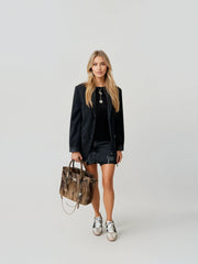 Vintage Luxe Cowhide Tote – Statement Carryall with Chain Detail
