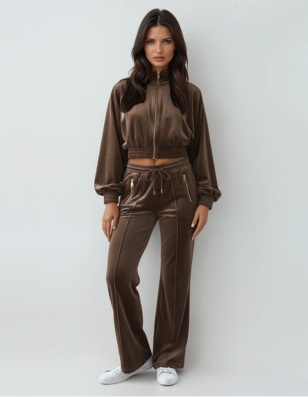 Cocoa Luxe Velour Tracksuit Set – Malibu Road Exclusive