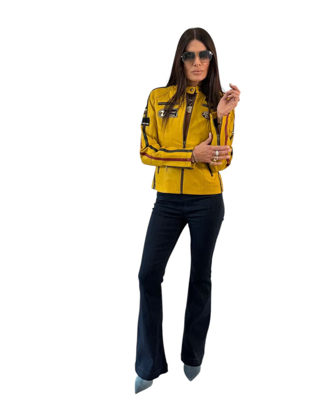 Yellow Leather Racer Jacket